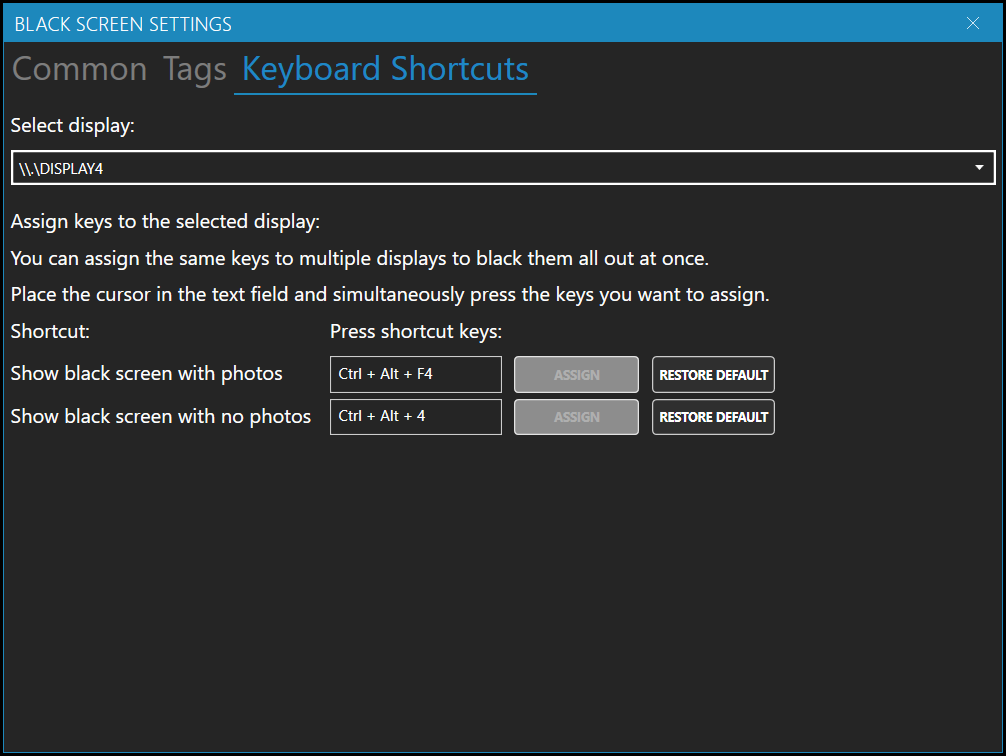 Assigning keyboard shortcuts to display 4