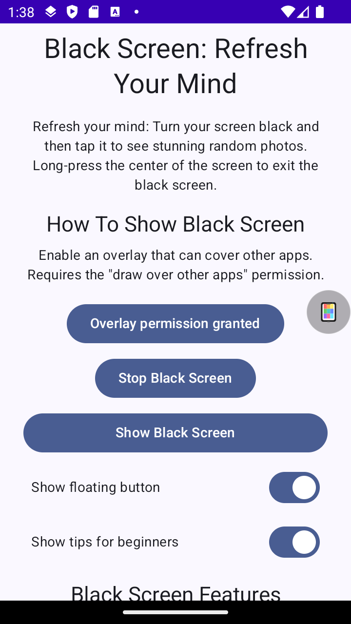 Black Screen Mobile App screenshot